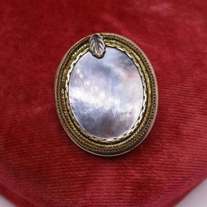 Vintage Langani German Designer Mother of Pearl Goldtone Chain Leaf Brooch